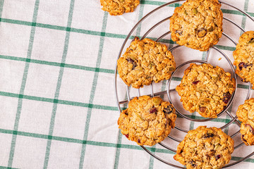Homemade oatmeal cookies with cranberries and pumpkin seeds.