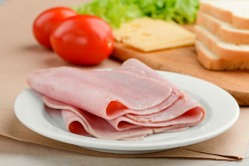 Close up on ham slices