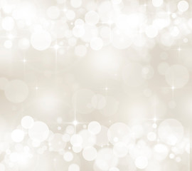 Beige blurred bokeh background, gray, silver, white circles, holiday, glitter, radiance