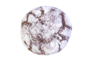 Chocolate cookies posipanny sweet powder close up on the isolated white background