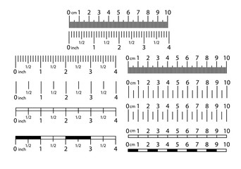 Inch and metric rulers set. Centimeters and inches measuring scale cm metrics indicator. Precision measurement centimeter icon tools of measure size indication ruler tools.