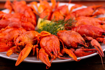 Giving of boiled crayfish under beer