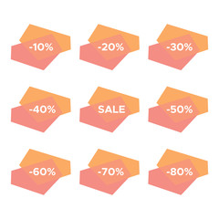 Set of nine sale stickers with different discount