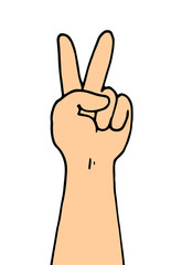 Illustration of a hand showing two fingers in victory sign