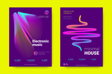 Music Posters with Wave Lines and Distortion.