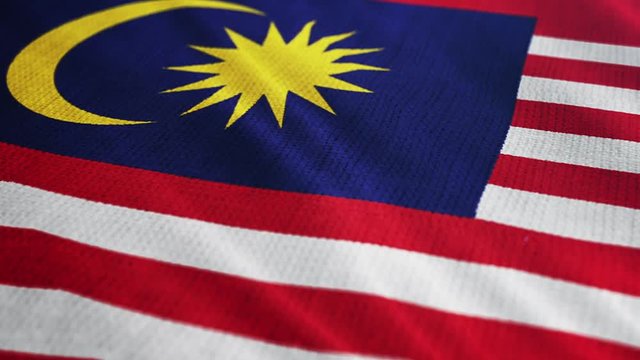 Malaysia flag is waving 3D animation. Symbol of Malaysia national on fabric cloth 3D rendering in full perspective.