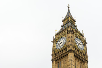 Fototapeta na wymiar Big ben clock against cloudy sky, close up