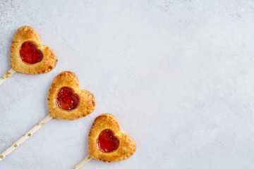 Strawberry pie pops on a stick for Valentine's Day