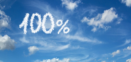 Painted with clouds on a blue background with white clouds number 100 percent