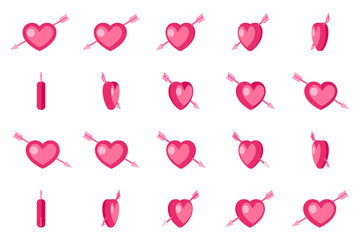 Valentine day cupid arrow 3d love heart rotation animation flat design vector illustration
