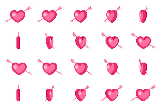 Valentine Day Cupid Arrow 3d Love Heart Rotation Animation Flat Design Vector Illustration