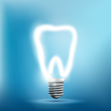 Implant human tooth as a light bulb. Vector illustration.