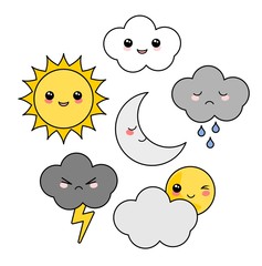 Cute Kawaii weather icon set