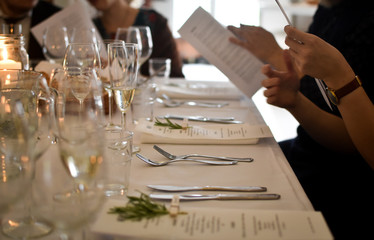 Dinner table at a wedding 