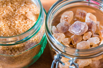 different crystal sugar in glass rock sugar