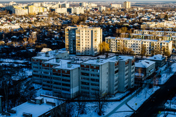 Residential area in Russia. Architecture of houses in Russia