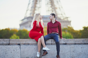 Romantic couple in love near the Eiffel tower