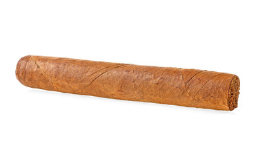 Side view of brown cigar isolated on white background