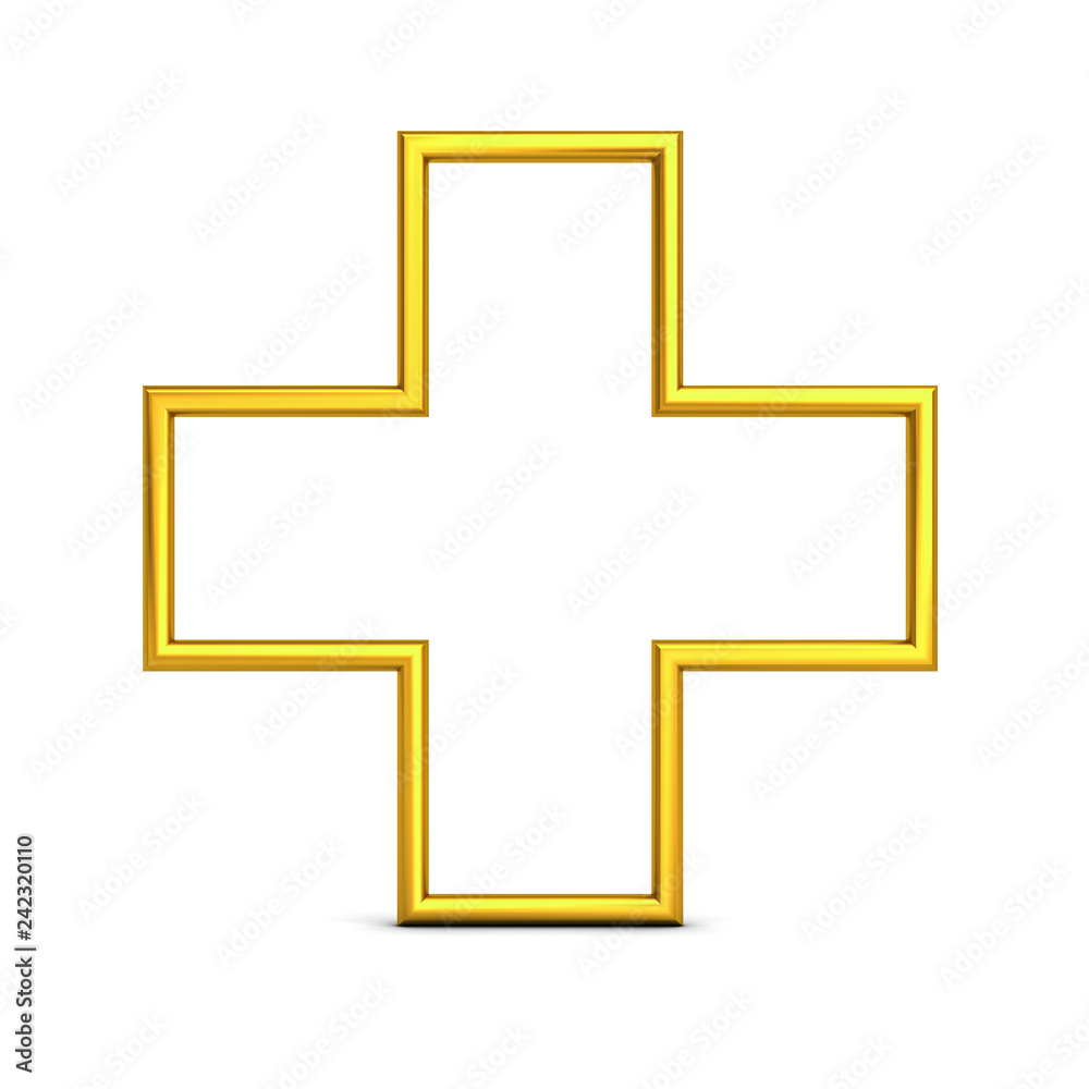 Aufkleber gold plus sign symbol isolated on white background with shadow and reflection 3d rendering
