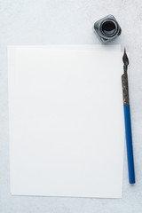 Empty list of paper for letter, vintage pen and ink. Flat lay.