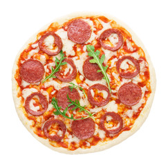 Pepperoni pizza with heart shaped pepperoni for Valentine's Day