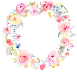 Watercolor Flower Frame Background. Floral Frame Background Wreath