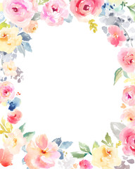 Watercolor Flower Frame Background. Floral Frame Background Wreath