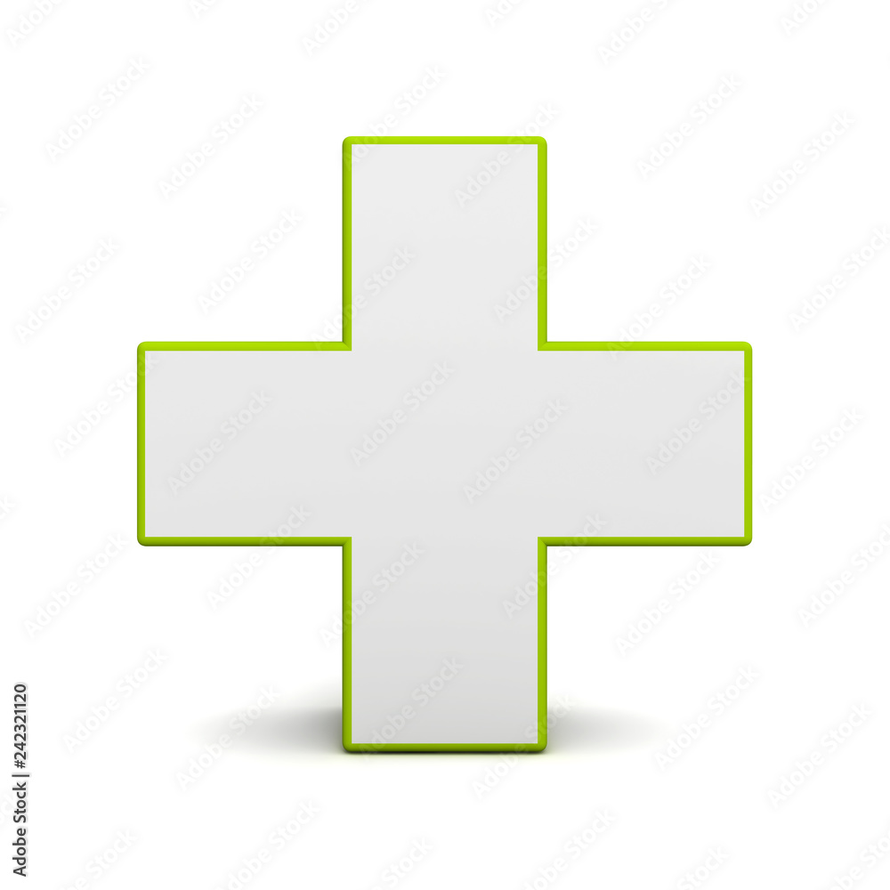 Poster White with green edge plus sign isolated on white background with shadow  3D rendering