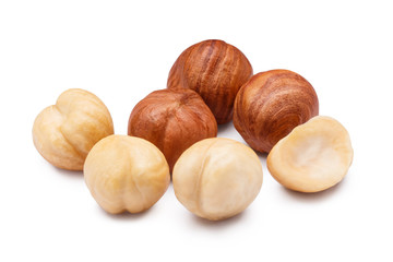 Hazelnuts, isolated on white background