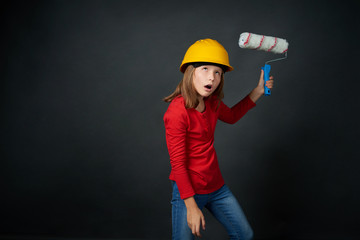 Decoration, renovation and reconstrucion concept. Painting girl