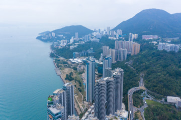 Fototapeta na wymiar Aerial Shot From Flying Drone of cyberport in hong kong island