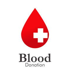 Fototapeta premium Logotipo abstracto con texto Blood Donation con gota color rojo con cruz en espacio negativo