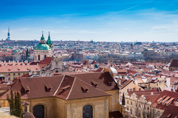 Prague city seen from the Petrin Gardens at the begining of spring