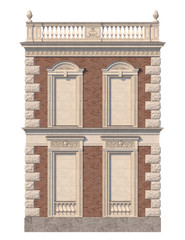 Fototapeta premium Brick facade of a classic-style house with niches in light colors. 3d rendering.