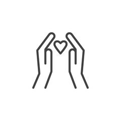 Hands holding a heart line icon. linear style sign for mobile concept and web design. hand and heart outline vector icon. Love and valentine's day symbol, logo illustration. Pixel perfect vector 