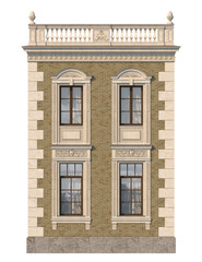Fototapeta premium Brick facade of a classic-style house with windows. 3d rendering.