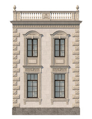 Stone facade of a classic house with windows. 3d rendering