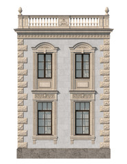 Stone facade of a classic house with windows. 3d rendering