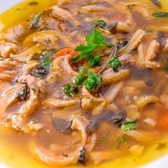 traditional tripe soup in polish style with beef and vegetables