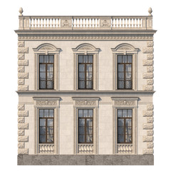 Fototapeta na wymiar Stone facade of a classic house with windows. 3d rendering