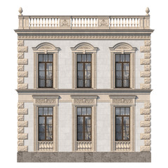 Fototapeta premium Stone facade of a classic house with windows. 3d rendering
