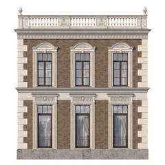 Fototapeta premium Brick facade of a classic-style house with windows. 3d rendering.