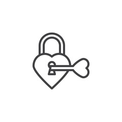 Heart padlock with key line icon. linear style sign for mobile concept and web design. Lock heart with key outline vector icon. Love symbol, logo illustration. Pixel perfect vector 