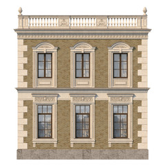 Fototapeta na wymiar Brick facade of a classic-style house with windows. 3d rendering.