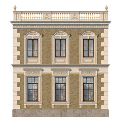 Fototapeta premium Brick facade of a classic-style house with windows. 3d rendering.