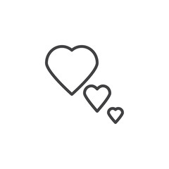 Three hearts line icon. linear style sign for mobile concept and web design. Love hearts outline vector icon. Valentine's Day symbol, logo illustration. Pixel perfect vector graphics