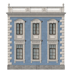 Obraz premium Stone facade of a classic house with windows. 3d rendering