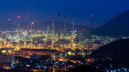 Fototapeta na wymiar Industrial power plant oil station night landscape. Backgrounds Industrial power plant oil station.