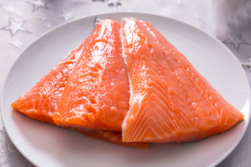 Fresh salmon fillets for christmas dinner