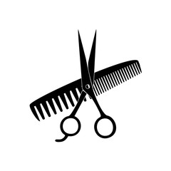 Vector Scissors, Comb Black Silhouette salon icon